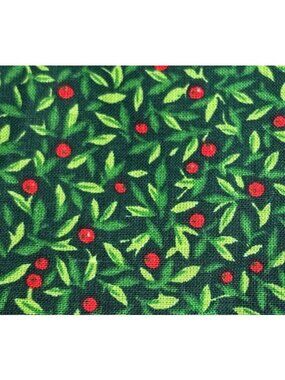 Green And Red Berry Leaf Print Cotton Fabric 12" x 46" Crafts Quilting Sewing Pr